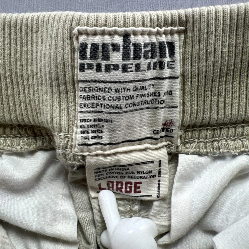 Urban Pipeline Cargo Shorts Kids L Beige Gray Plaid Drawstring Utility Pocket